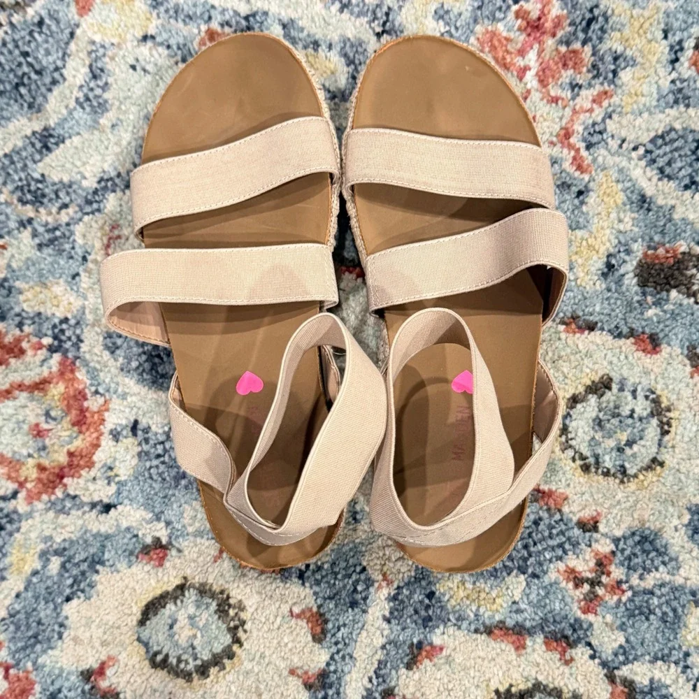 Steve Madden Bandi Sandals Girls 3 Tan Elastic Espadrille Platform
